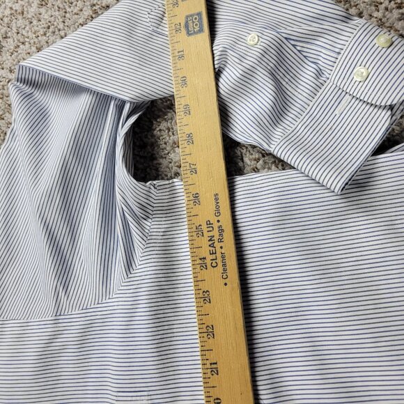Brooks Brothers Dress Shirt Mens 17.5 4/5 Blue White Up Striped Long Sleeve - Picture 3 of 6